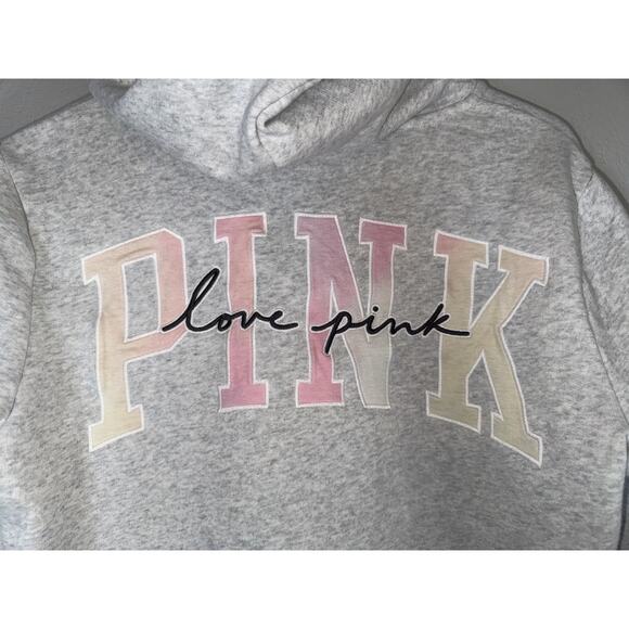 Victoria Secret Love Pink Gray Pastel Full Zip Hoodie Sweatshirt Womens Medium - Picture 2 of 8